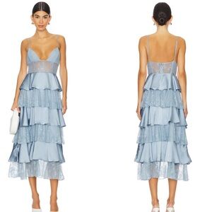 New WeWoreWhat Tiered Lace Midi Dress in Storm